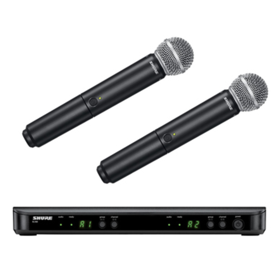 SHURE BLX288E-SM58 RICEVITORE, 2X TRASMETTITORI A GELATO, 2X SM58. (M17)