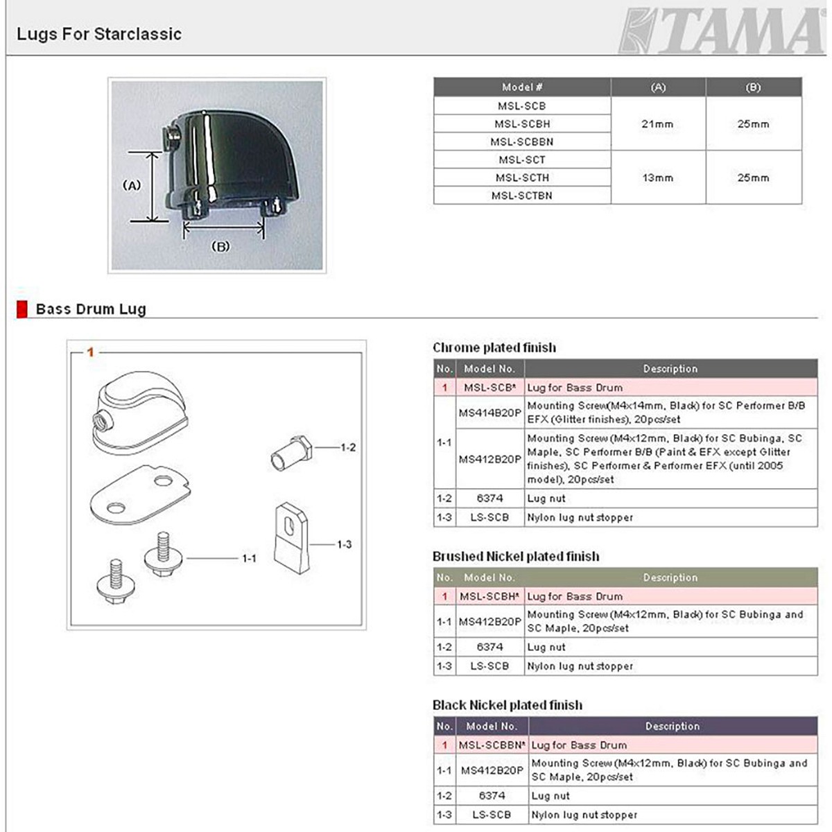 TAMA MSL-SCBBN - BLOCCHETTO GRANCASSA STARCLASSIC - NERO NICHELATO